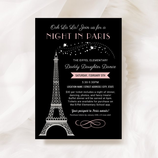 Invitación Noche en París Torre Eiffel Baile de Papi Hija (Subido por el creador)