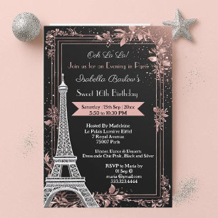 Invitación Noche en París Torre Eiffel Cumpleaños Dulces 16