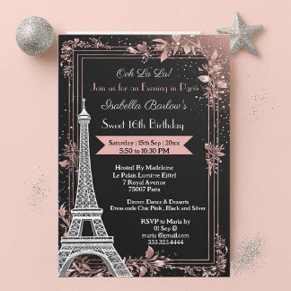 Invitación Noche en París Torre Eiffel Cumpleaños Dulces 16