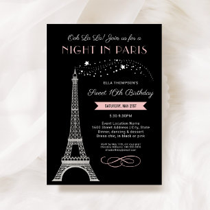Invitación Noche en París Torre Eiffel Dulce 16 cumpleaños