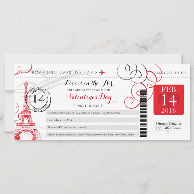 Invitación Noche en París | Viaje de día de San Valentín (Anverso)