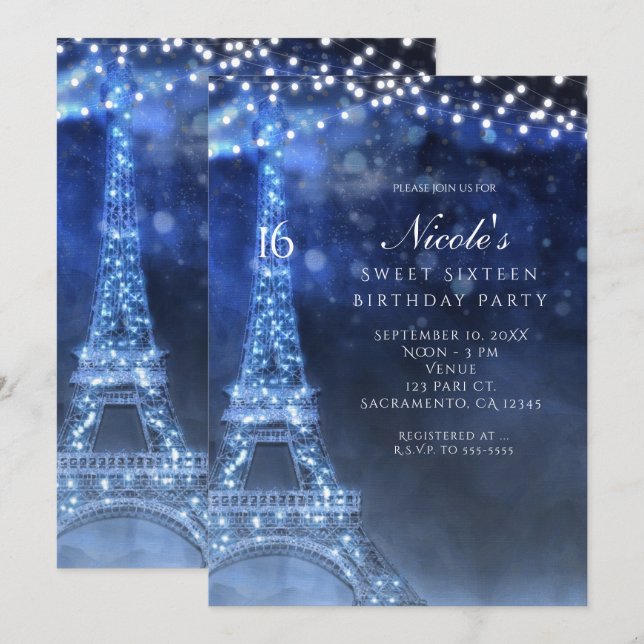 Invitación Noche Encantada de Tarde Azul en París Invitacione (Anverso / Reverso)