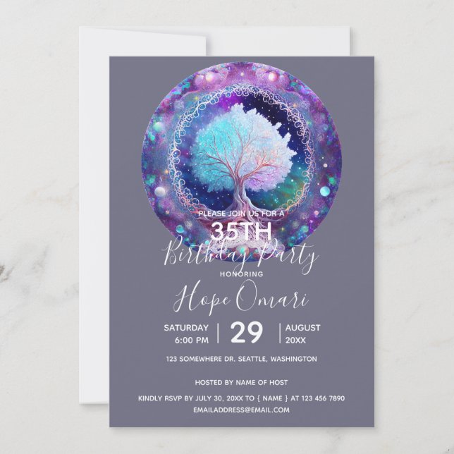 Invitación Noche estrellada | Árbol de la vida (Anverso)