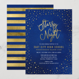 Invitación Noche estrellada azul acuarela falso oro baile esc