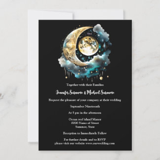 Invitación Noche estrellada azul celestial azul negro moda lu