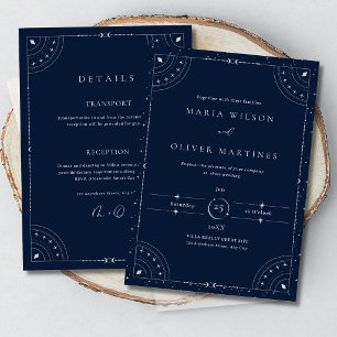 Invitación Noche Estrellada Boda Celestial Azul Marino Elegan