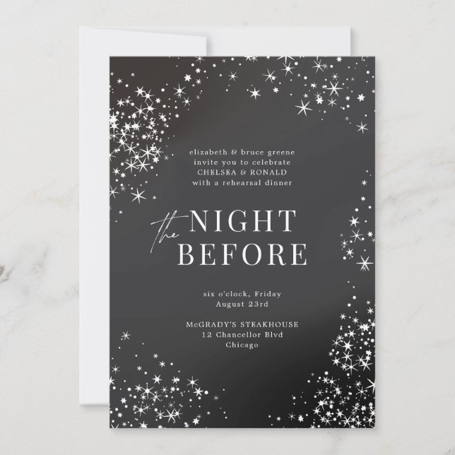 Invitación Noche estrellada de carbón vegetal antes de la cen (Anverso)