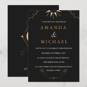 Invitación Noche estrellada de hoja de oro celestial de media