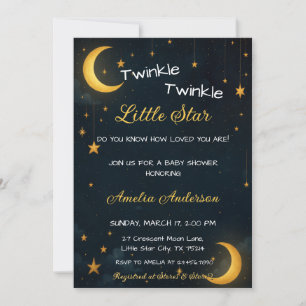Invitación Noche estrellada de oro de luna celestial Baby Sho
