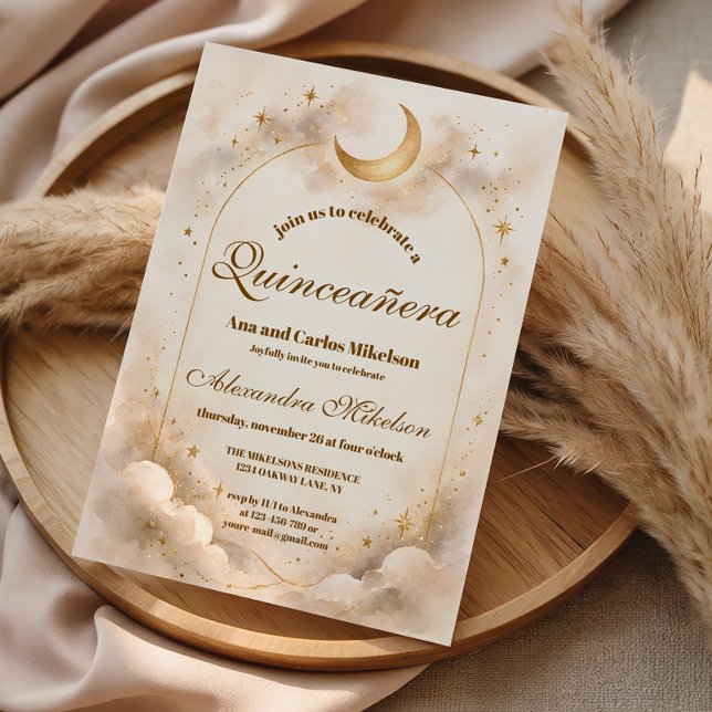 Invitación Noche estrellada de oro Quinceañera (Subido por el creador)
