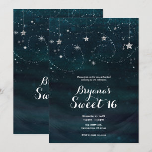 Invitación Noche estrellada encantada fiesta de plata y azul