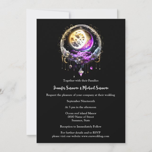 Invitación Noche estrellada estrellas de luna llena moda cele (Anverso)