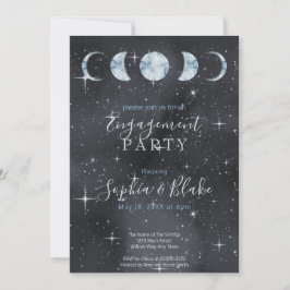Invitación Noche estrellada fases lunares zodíaco fiesta de c