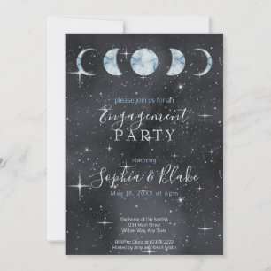 Invitación Noche estrellada fases lunares zodíaco fiesta de c