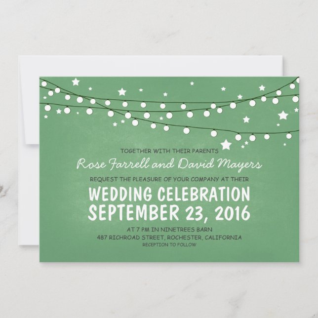 Invitación Noche estrellada ilumina la boda rusa verde invita (Anverso)