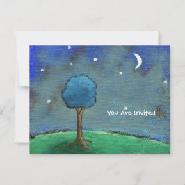 Invitación Noche estrellada, luna abstracta de árbol paisajís