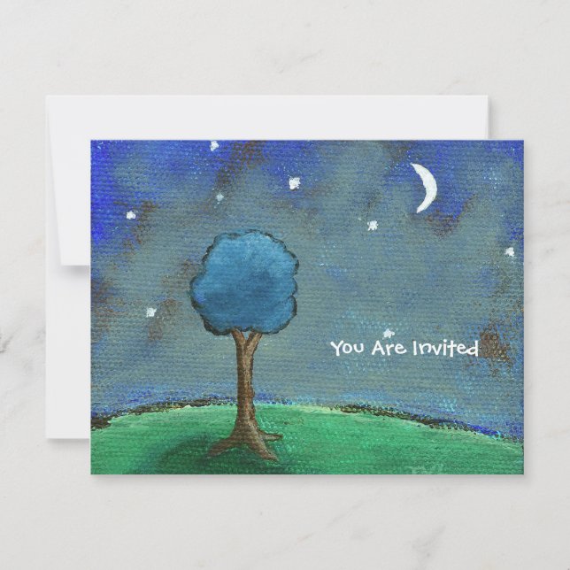 Invitación Noche estrellada, luna abstracta de árbol paisajís (Anverso)
