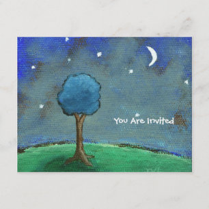 Invitación Noche estrellada, luna abstracta de árbol paisajís