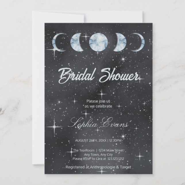 Invitación Noche estrellada Moon Phases Zodiac Bridal Shower (Anverso)