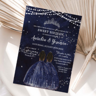 Invitación Noche estrellada Navy Azul Dulce 16 Gemelas Morena