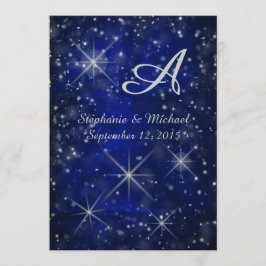 Invitación Noche estrellada Plata Monograma Elegante Azul