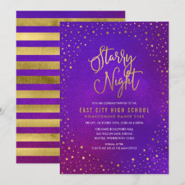 Invitación Noche estrellada Purp Acuarela Baile Escolar Dorad