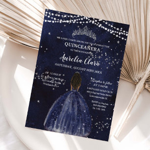 Invitación Noche estrellada Quinceañera azul marino Princesa