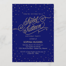 Invitación Noche Estrellas Azul y Oro Dulce Fiesta