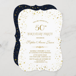 Invitación Noche fantástica de oro estrellado 50 cumpleaños