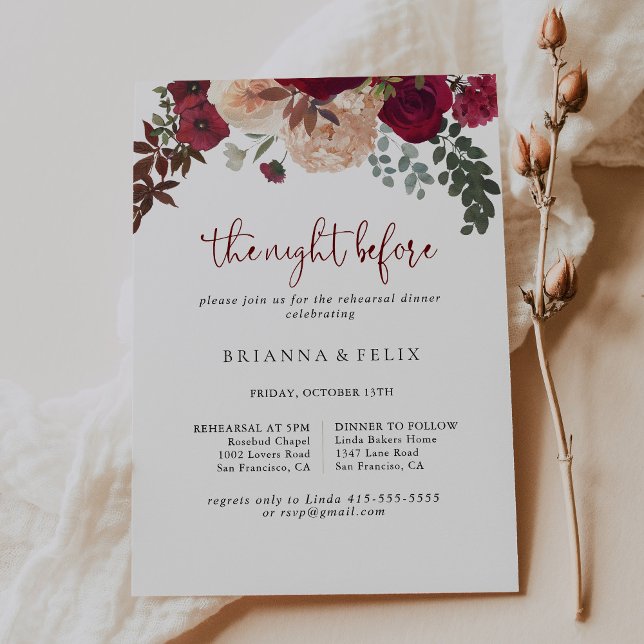 Invitación Noche floral borgoñona antes de la cena del ensayo (Subido por el creador)