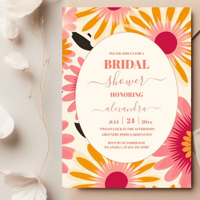 Invitación Noche floral moderna rosa y amarillo retro (Subido por el creador)
