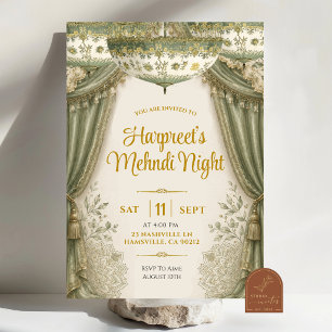 Invitación Noche floral verde de salvia blanca Mendhi