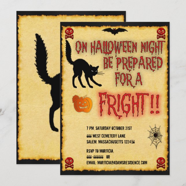 Invitación Noche Fright de Halloween (Anverso / Reverso)