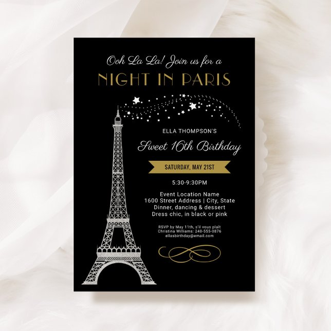 Invitación Noche Glamurosa en París Cumpleaños Dulces 16 (Subido por el creador)