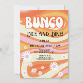 Invitación Noche Groovy Rosa y Naranja Floral Bunco