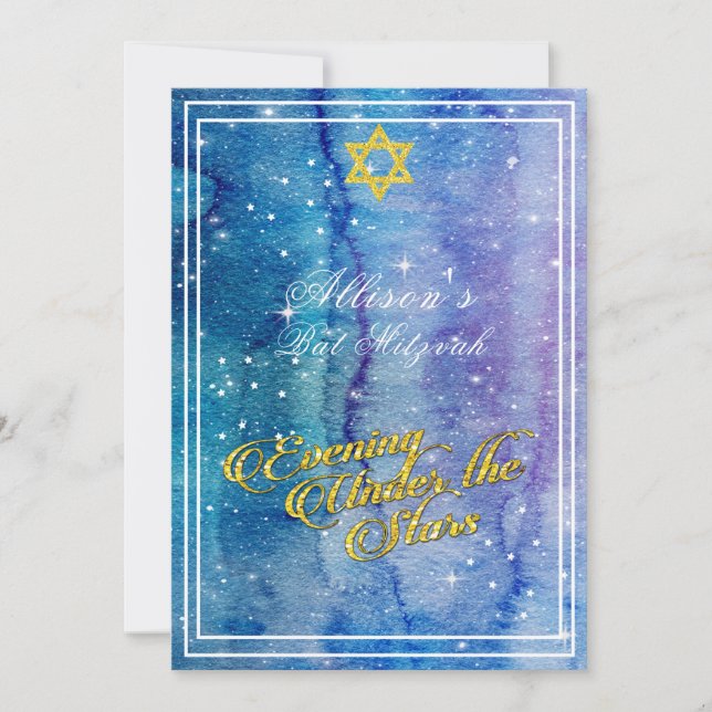 Invitación Noche hermosa bajo la estrella de oro Mitzvah, (Anverso)