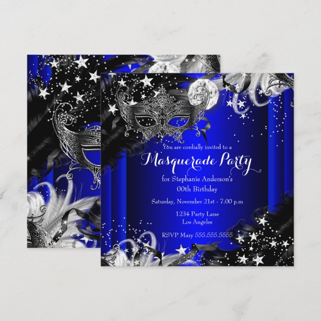 Invitación Noche Mágica de Fiesta de Disfraz de Chispa Azul (Anverso / Reverso)
