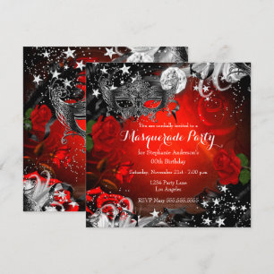 Invitación Noche Mágica de Fiesta de Disfraz de Rosa Roja Bri
