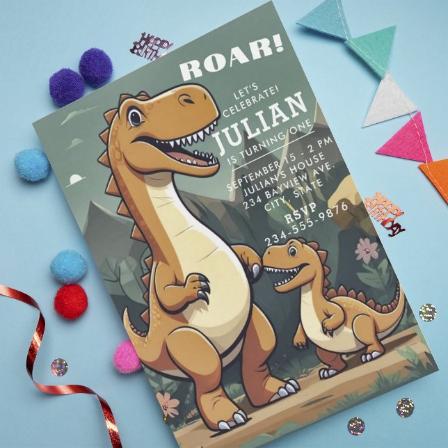 Invitación Noche marrón verde de dinosaurio niño primer cumpl (Subido por el creador)
