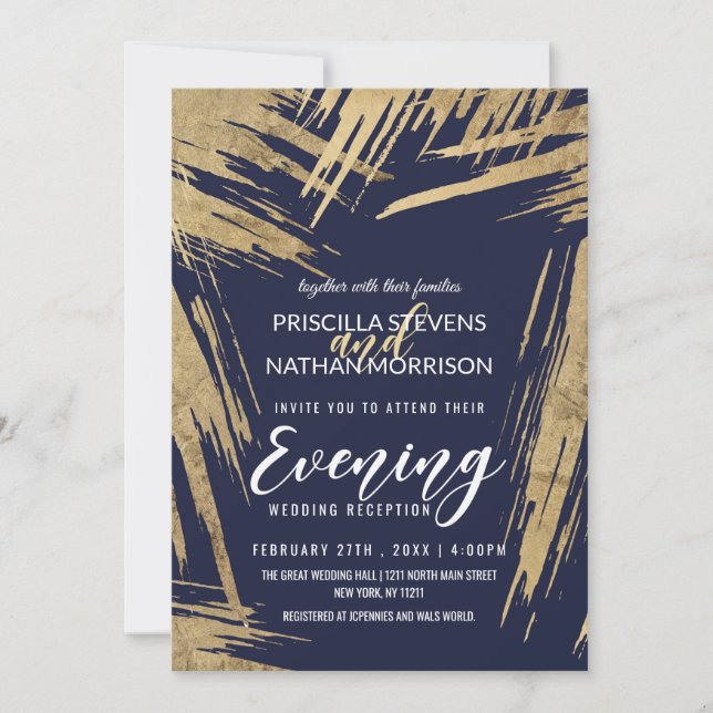Invitación Noche moderna de Moda azul de la Marina de Oro (Anverso)