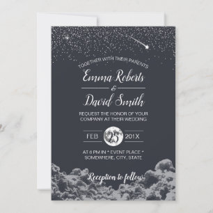 Invitación Noche Moon & Stars Elegant Wedding