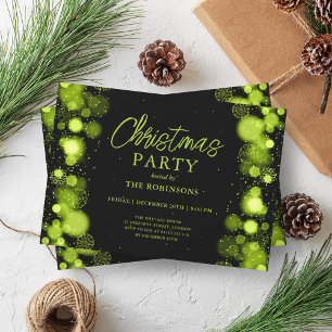 Invitación Noche navideña navideña verde brillante luz de nie