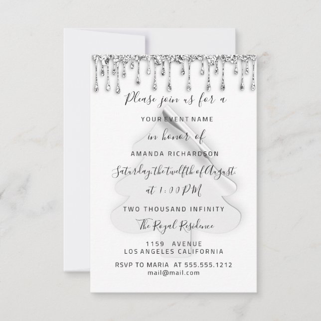 Invitación Noche navideña Vacaciones Plata Gris Blanco (Anverso)