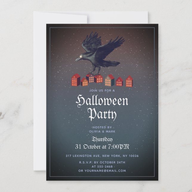 Invitación Noche Raven Houses Moonlight Halloween (Anverso)