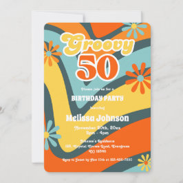 Invitación Noche retro oleada de daisies Groovy 50 cumpleaños