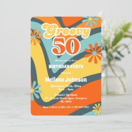 Invitación Noche retro oleada de daisies Groovy 50 cumpleaños