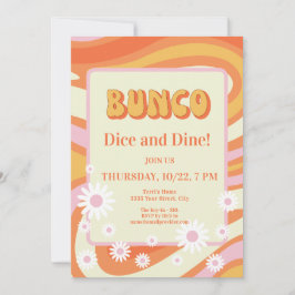 Invitación Noche Retro Rosa y Naranja Floral Bunco