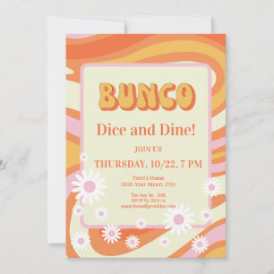 Invitación Noche Retro Rosa y Naranja Floral Bunco