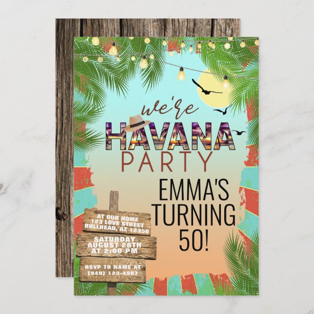 Invitación Noche Retro Tropical de Fiesta de La Habana de Ver (Anverso / Reverso)
