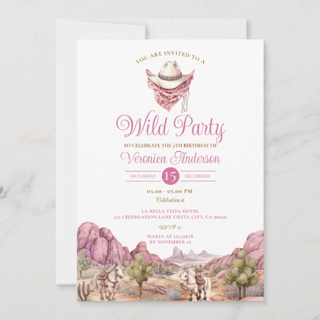 Invitación Noche Rodeo Fiesta Wild Western Ranch Cumpleaños (Anverso)